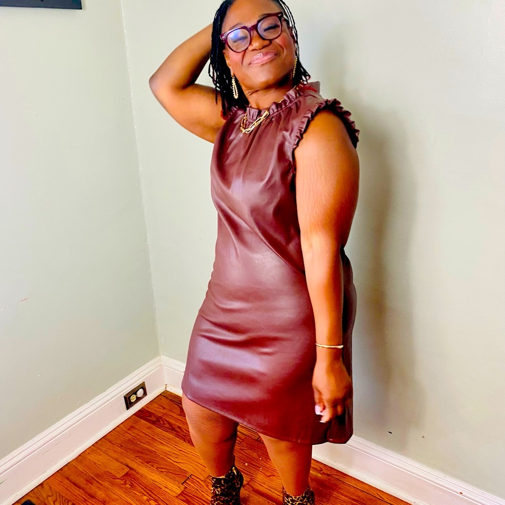 Faux Leather Brown Shift dress